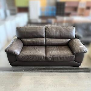 203＊中古品 NITORI ニトリ SOFA WALL2 LEATHER DBR 3人掛け用 本革ソファ ダークブラウン 生活家具 現状品＊