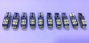 12V用　バイク　軽　乗用車　新タイプ！　T10 LED 両面発光　計15連（両面12連＋前面3連）　シリコン透光レンズ　ポジション 白発光　10個