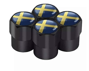 ボルボ 汎用タイヤエアーバルブ キャップ スェーデン国旗 ブラック 4個セット