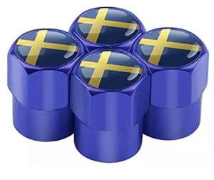 ボルボ 汎用タイヤエアーバルブ キャップ スェーデン国旗 ブルー 4個セット