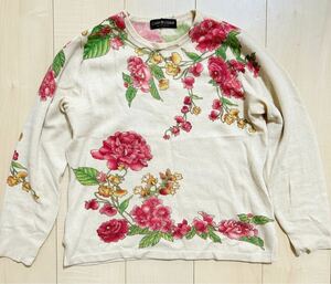 cashmere CLUB 21　花柄　クルーネック　長袖　カシミヤ　ニット セーター　カシミヤ100%　レディース　S-Mサイズ相当