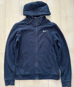 NIKE　ナイキ　ジップアップ　パーカー　フーディ　Hoodie　ネイビー　刺繍ロゴ　メンズ　Mサイズ