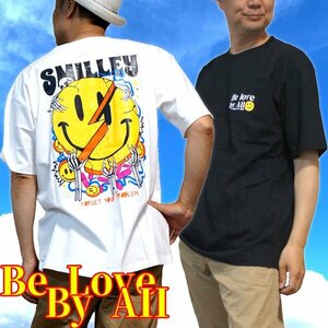 【4６】インチ アメカジＴシャツ スマイリー SMILLEY 白 半袖 スカル スマイル Ｔシャツ 綿100% 大きいサイズ Be love by all..