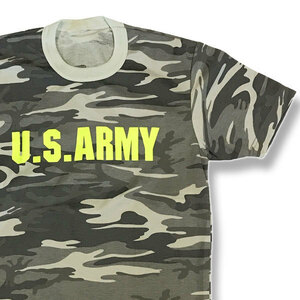 迷彩Tシャツ U.S.ARMY カーキ・グレー×蛍光イエロー【半袖】 L・アーミー 軍物 アメリカ陸軍 ｔシャツ サバゲー サバイバルゲーム メンズ