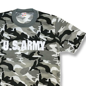 迷彩Tシャツ U.S.ARMY グレー×白【半袖】 L・アーミー 軍物 アメリカ陸軍 ｔシャツ サバゲー サバイバルゲーム メンズ