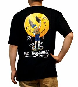 【4４】インチ アメカジＴシャツ イマジネーション imagination 黒 半袖 スカル スマイル Ｔシャツ 綿100% 大きいサイズ Be love by all..