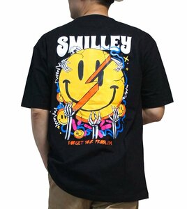 【46】インチ アメカジＴシャツ スマイリー SMILLEY 黒 半袖 スカル スマイル Ｔシャツ 綿100% 大きいサイズ Be love by all..