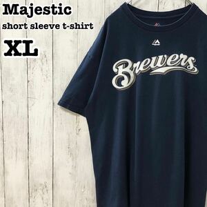 マジェスティック US アメリカ古着 MLB ミルウォーキー・ブリュワーズ 両面プリント 半袖Tシャツ XL