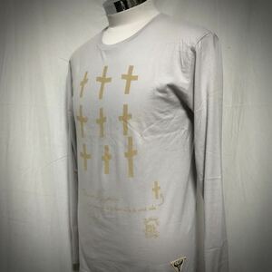 【丸胴ロンTee】C&GプリントL/S Tシャツクロス柄【新品未使用】ライトグレーMサイズ