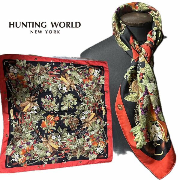 HUNTING WORLD ハンティングワールド ボタニカル柄 果物柄 シルク スカーフ