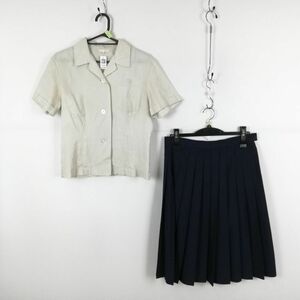 1円 ブラウス スカート 上下2点セット L 夏物 女子 学生服 宮崎西高校 白 制服 中古 ランク:C EY5984