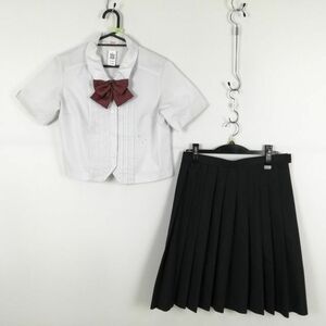 1円 ブラウス スカート リボン 上下3点セット 夏物 女子 学生服 中学 高校 白 制服 中古 ランク:C EY5983