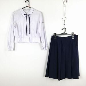 1円 ブラウス スカート 紐タイ 上下3点セット M 中間服 女子 学生服 中学 高校 白 制服 中古 ランク:C EY5815