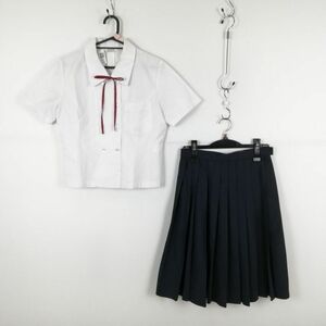 1円 ブラウス スカート 紐タイ 上下3点セット 夏物 女子 学生服 中学 高校 白 制服 中古 ランク:C EY5732