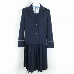 1円 ブレザー ジャンパースカート 紐タイ 上下4点セット L 冬物 女子 学生服 中学 高校 紺 制服 中古 ランクC NA2374