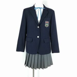 1円 ブレザー ミニスカート 紐タイ 上下4点セット 165A 冬物 女子 学生服 東京大坂上中学 紺 制服 中古 ランクC NA2492