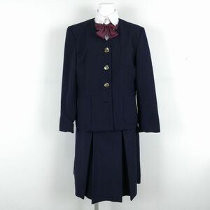 1円 イートン スカート リボン 上下4点セット 冬物 女子 学生服 中学 高校 紺 制服 中古 ランクC NA2059