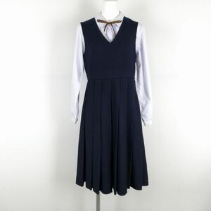 1円 ジャンパースカート 紐タイ バスト86 ウエスト74 冬物 女子 学生服 中学 高校 紺 制服 中古 ランクC NA1295