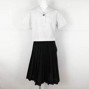 1円 セーラー服 スカート 上下2点セット 大きいサイズ カンコー 夏物 女子 学生服 鹿児島玉龍中学高校 白 制服 中古 ランクC NA1645