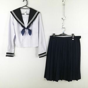 1円 セーラー服 スカート スカーフ 上下3点セット 大きいサイズ 中間服 白2本線 女子 学生服 中学 高校 白 制服 中古 ランクC NA1382