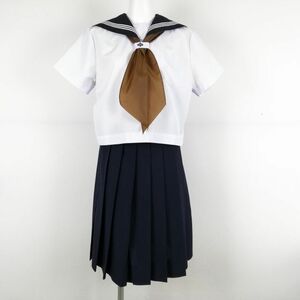 1円 セーラー服 スカート スカーフ 上下3点セット 165A 大きいサイズ 夏物 白3本線 女子 学生服 兵庫安室中学 白 制服 中古 ランクC NA1669