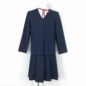 1円 イートン スカート 紐タイ 上下4点セット 150 冬物 女子 学生服 中学 高校 紺 制服 中古 ランクB NA1664