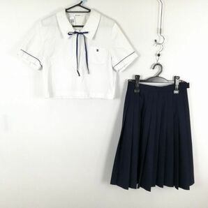 1円 ブラウス スカート 紐タイ 上下3点セット 富士ヨット 夏物 女子 学生服 鹿児島武岡台高校 白 制服 中古 ランク:C EY6062の画像1