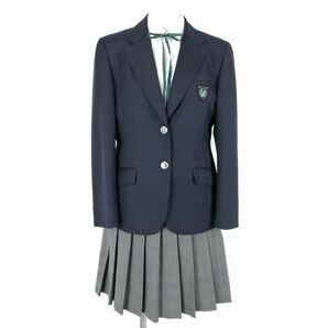 1円 ブレザー チェックスカート 紐タイ 上下4点セット 160A 富士ヨット 冬物 女子 学生服 東京立川第九中学 紺 制服 中古 ランクC NA2673の画像1