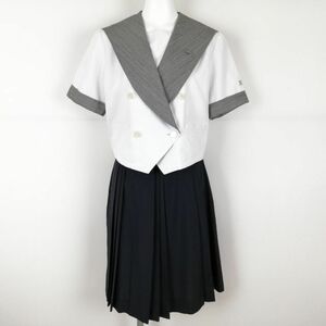 1円 セーラー服 スカート 上下2点セット 夏物 女子 学生服 鹿児島高校 白 制服 中古 ランクC NA2799