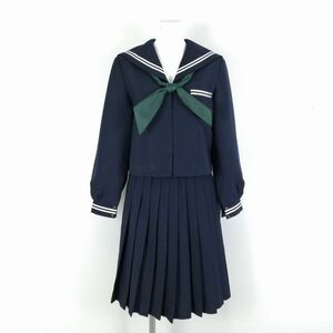 1円 セーラー服 スカート スカーフ 上下3点セット 指定 富士ヨット 冬物 白2本線 女子 学生服 中学 高校 紺 制服 中古 ランクC NA3147