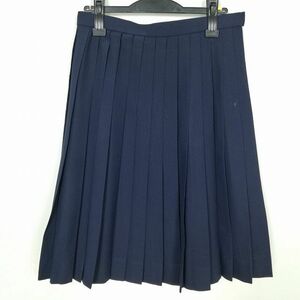 1円 スクールスカート 夏物 w69-丈62 紺 中学 高校 プリーツ 学生服 制服 女子 中古 IN5802