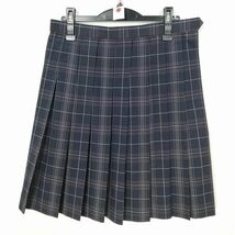 1円 スクールスカート 大きいサイズ 夏物 w72-丈55 チェック 中学 高校 プリーツ 学生服 制服 女子 中古 IN6016_画像1