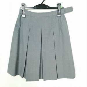 1円 スクールスカート 夏物 w66-丈53 グレー 中学 高校 プリーツ 学生服 制服 女子 中古 IN6061