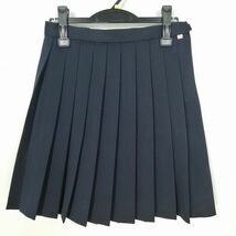 1円 スクールスカート 冬物 w69-丈51 紺 中学 高校 プリーツ 学生服 制服 女子 中古 IN6039_画像1