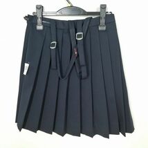 1円 スクールスカート 冬物 w69-丈51 紺 中学 高校 プリーツ 学生服 制服 女子 中古 IN6039_画像2