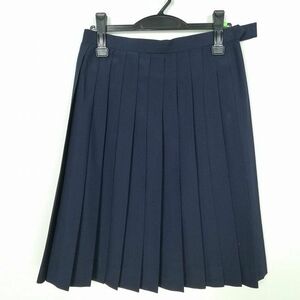 1円 スクールスカート 夏物 w66-丈60 紺 中学 高校 プリーツ 学生服 制服 女子 中古 IN5794