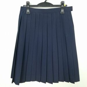 1円 スクールスカート 夏物 w69-丈57 紺 中学 高校 プリーツ 学生服 制服 女子 中古 IN5800