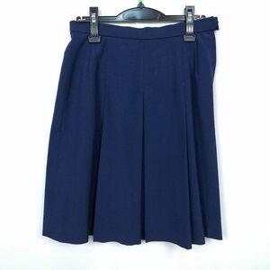 1円 スクールスカート 夏物 w66-丈54 紺 中学 高校 プリーツ 学生服 制服 女子 中古 HK6955