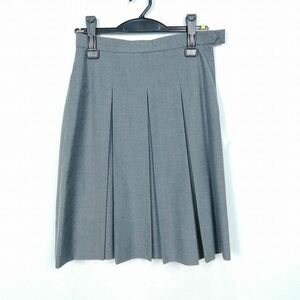 1円 スクールスカート 夏物 w66-丈57 グレー 中学 高校 プリーツ 学生服 制服 女子 中古 HK6940