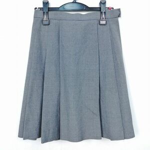 1円 スクールスカート 夏物 w63-丈50 グレー 中学 高校 プリーツ 学生服 制服 女子 中古 HK7165