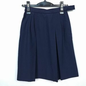 1円 スクールスカート 夏物 w60-丈50 紺 中学 高校 プリーツ 学生服 制服 女子 中古 HK7193