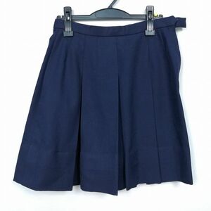 1円 スクールスカート 冬物 w69-丈47 紺 中学 高校 プリーツ 学生服 制服 女子 中古 HK7159