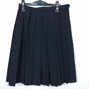 1円 スクールスカート 夏物 w66-丈59 紺 中学 高校 プリーツ 学生服 制服 女子 中古 HK6968の画像1