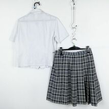 1円 ブラウス チェックスカート 上下2点セット L 大きいサイズ 夏物 学生服 中学 高校 ストライプ（白/グレー） 制服 中古 ランク:C EY6881_画像2