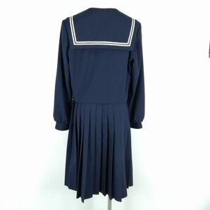 1円 セーラー服 スカート スカーフ 上下3点セット 冬物 白2本線 女子 学生服 中学 高校 紺 制服 中古 ランクC NA2465の画像2