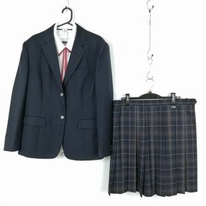 1 jpy blaser check skirt cord Thai top and bottom 4 point set EL large size extra-large dragonfly winter thing woman Kanagawa .. high school navy blue used rank C NA2517