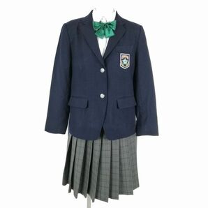 1円 ブレザー チェックスカート リボン 上下4点セット 指定 冬物 女子 学生服 東京大坂上中学 紺 制服 中古 ランクC NA2560の画像1