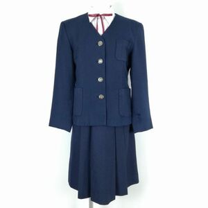 1円 イートン スカート 紐タイ 上下4点セット 冬物 女子 学生服 中学 高校 紺 制服 中古 ランクC NA1985