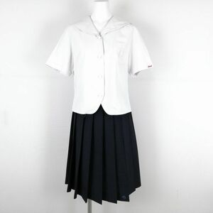 1円 セーラー服 チェックスカート 上下2点セット 夏物 女子 学生服 兵庫姫路高校 白 制服 中古 ランクC NA1947