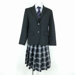 1円 ブレザー チェックスカート ネクタイ 上下4点セット M 冬物 女子 学生服 大阪国際大和田高校 グレー 制服 中古 ランクB NA3375